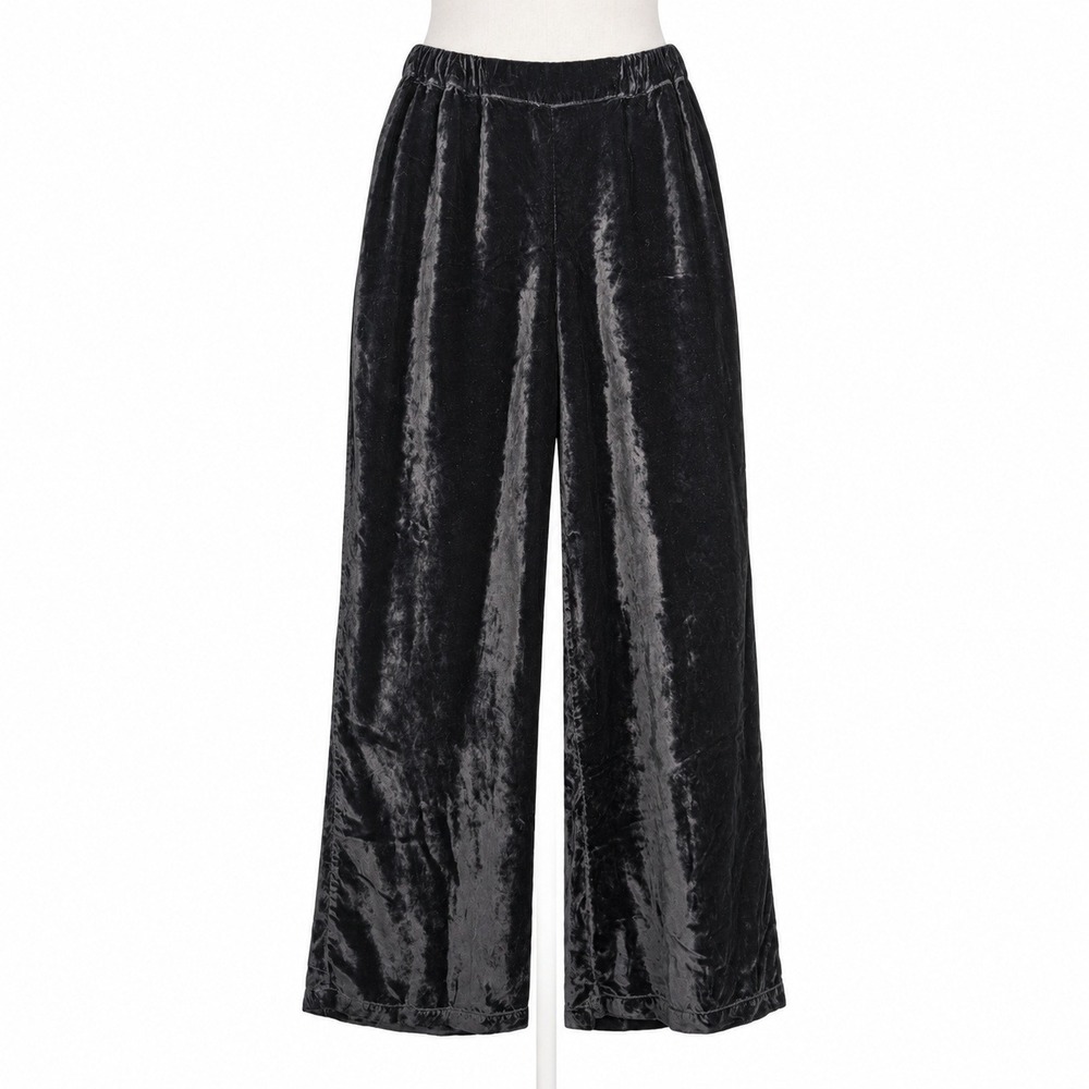 CP Shades Velvet Wide Leg Pants Size M Black Elastic Waist Minimalist Luxury 90s